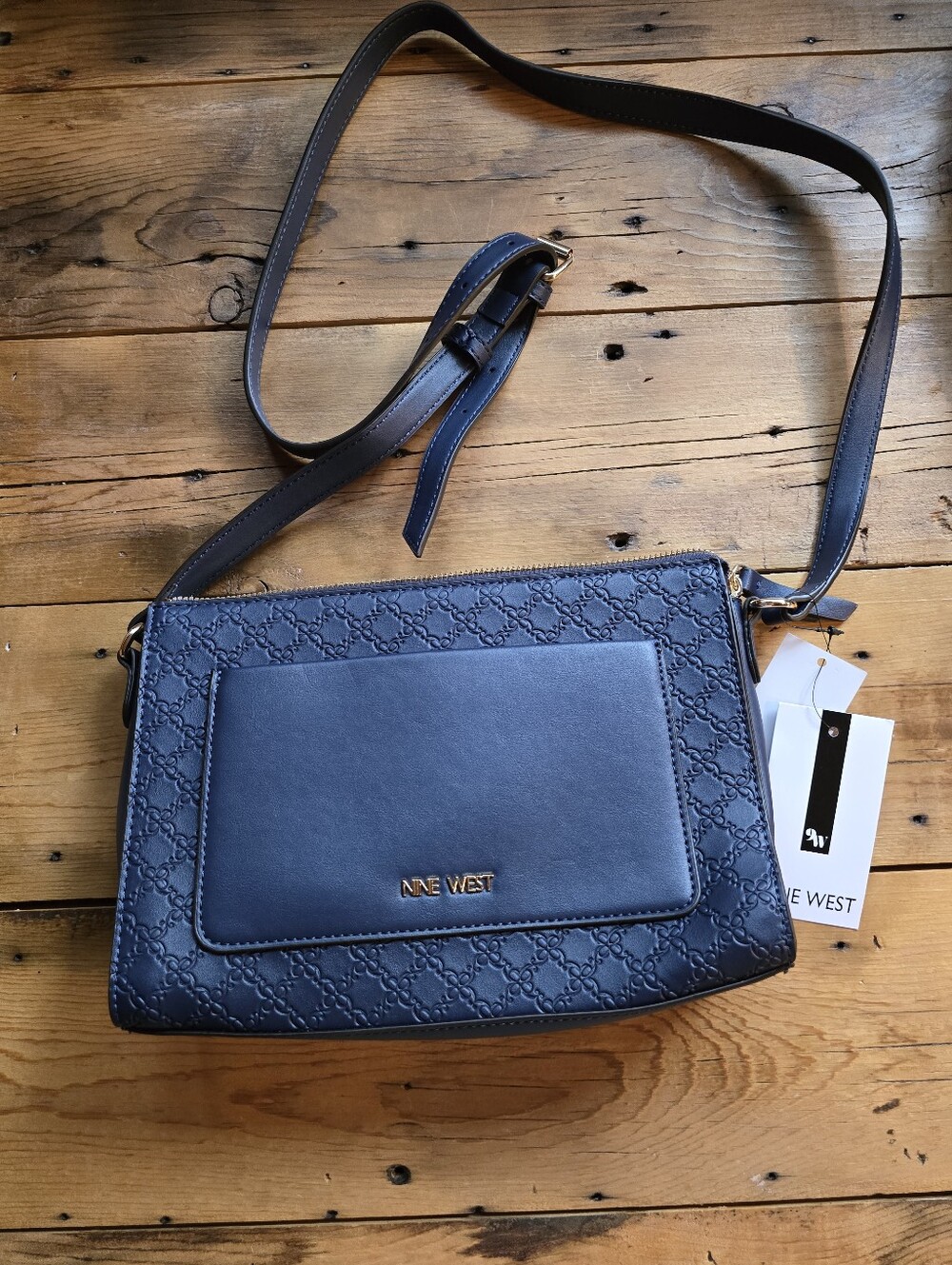 Nine West Navy Blue Embossed Crossbody Bag